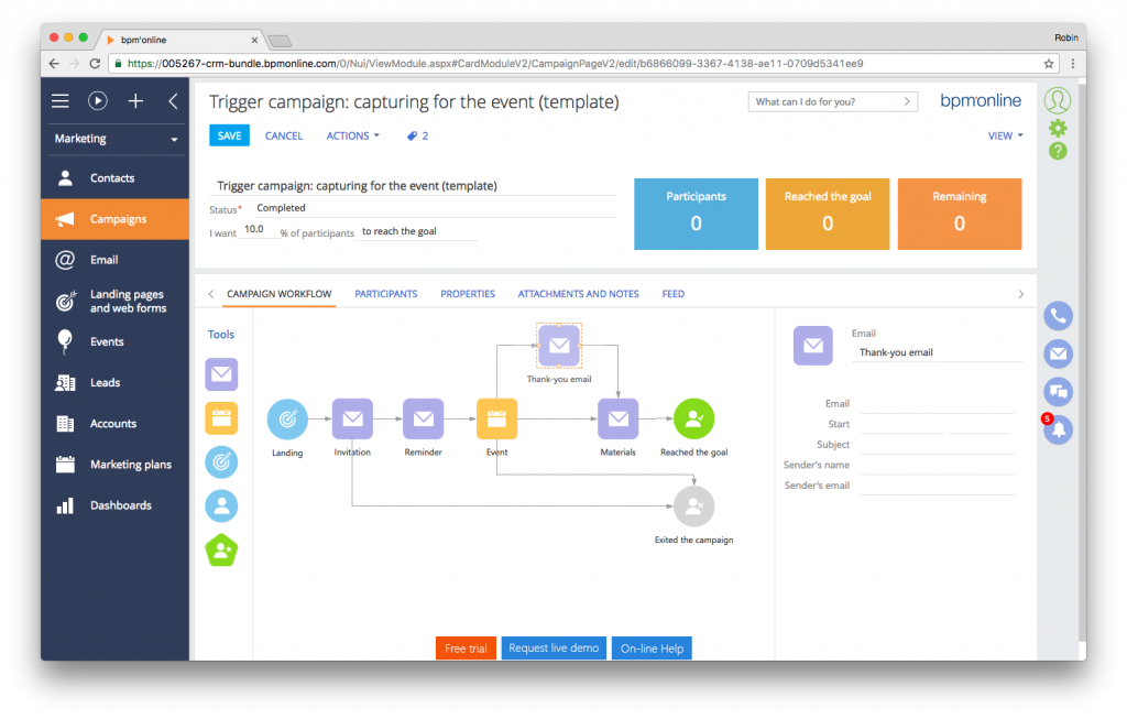 Screenshot Bpm'online CRM suite - campaigns view