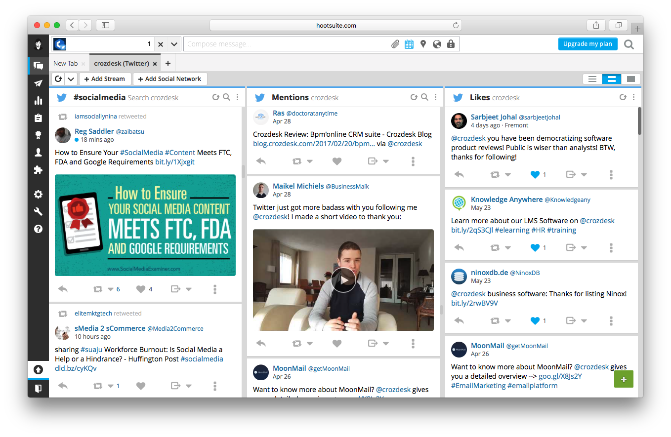 social media management network stream hootsuite dashboard screenshot crozdesk twitter - how to create a worthwhile instagram contest sprout social