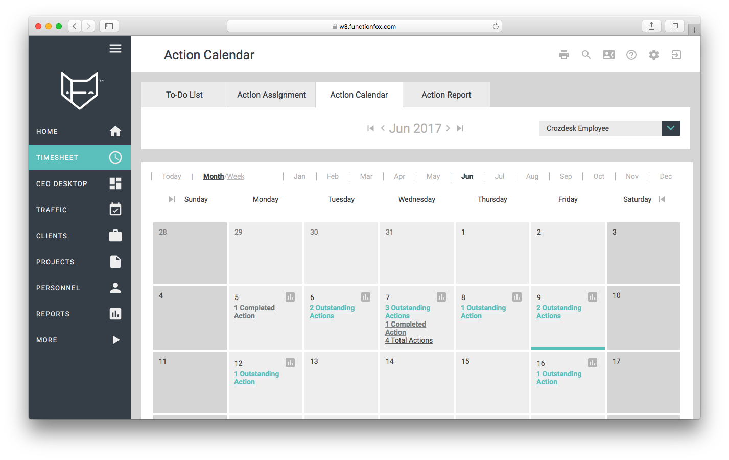 functionfox timesheet screenshot dashboard interface crozdesk action calendar