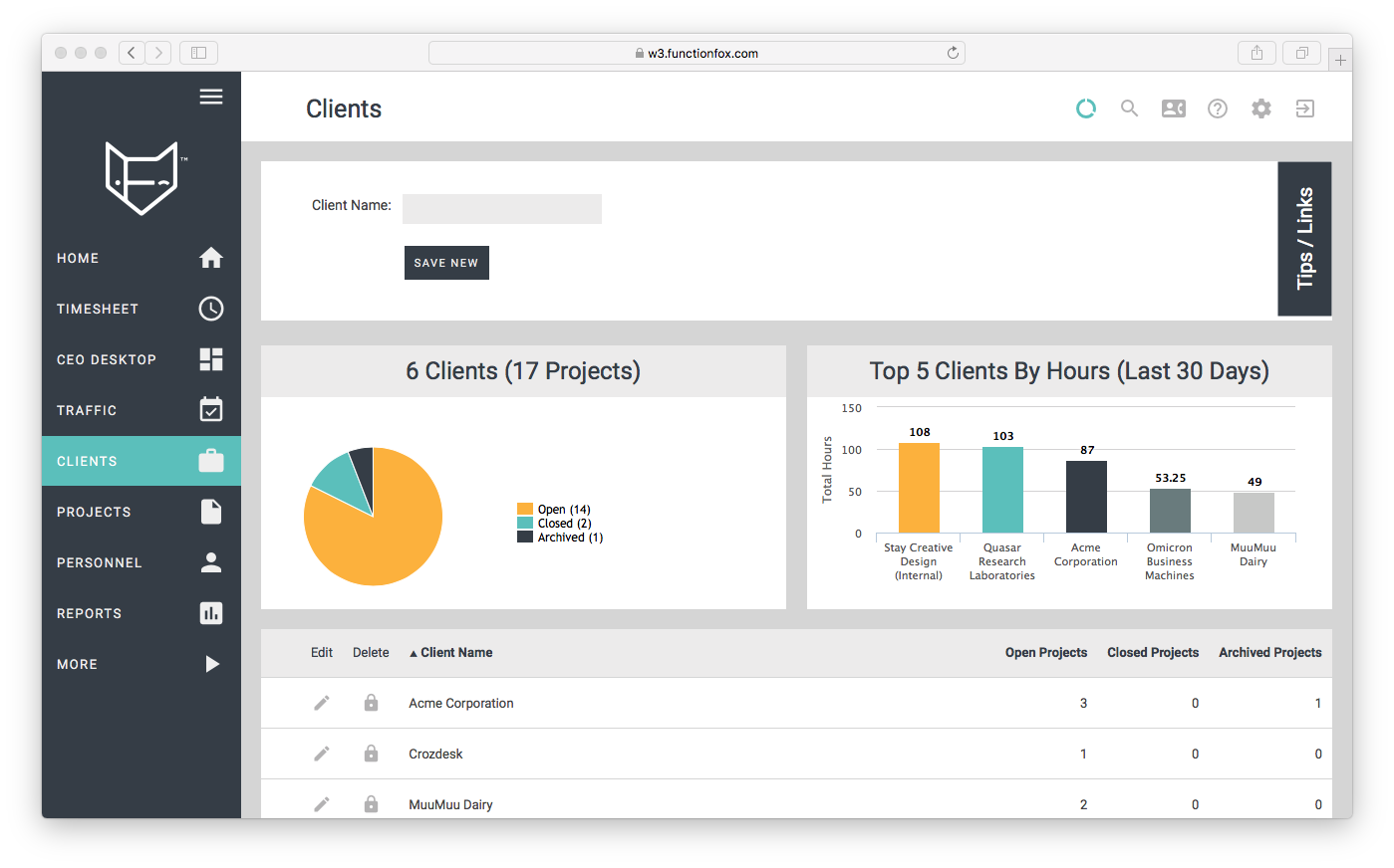 functionfox timesheet screenshot dashboard interface crozdesk client overview