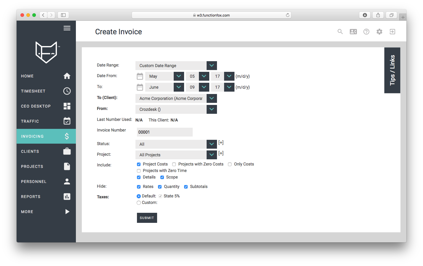 functionfox timesheet screenshot dashboard interface crozdesk invoicing 