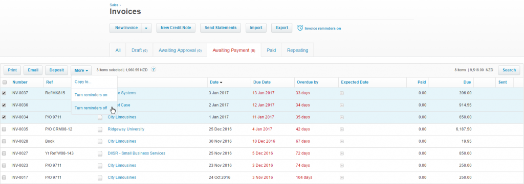 xero invoicing screenshot