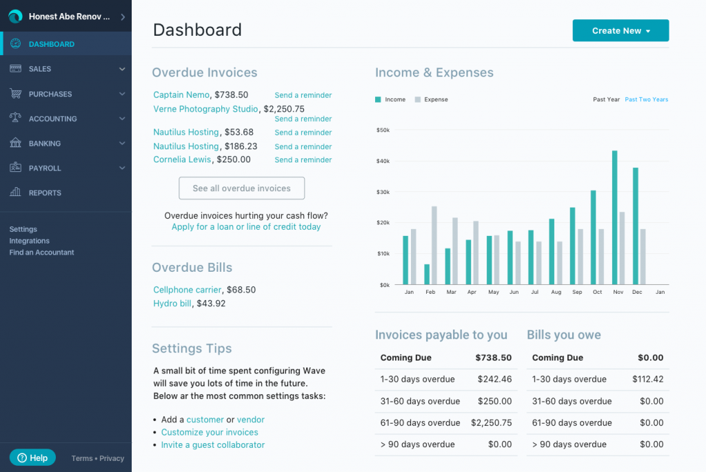 wave dashboard screenshot