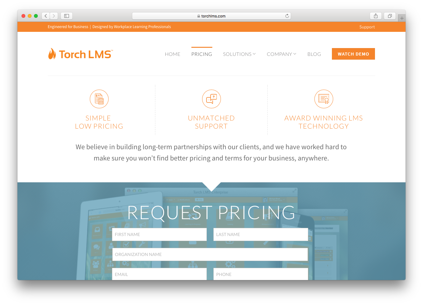 Torch LMS pricing webpage screenshot 