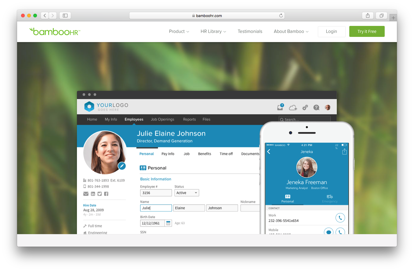 BambooHR product tour webpage screenshot