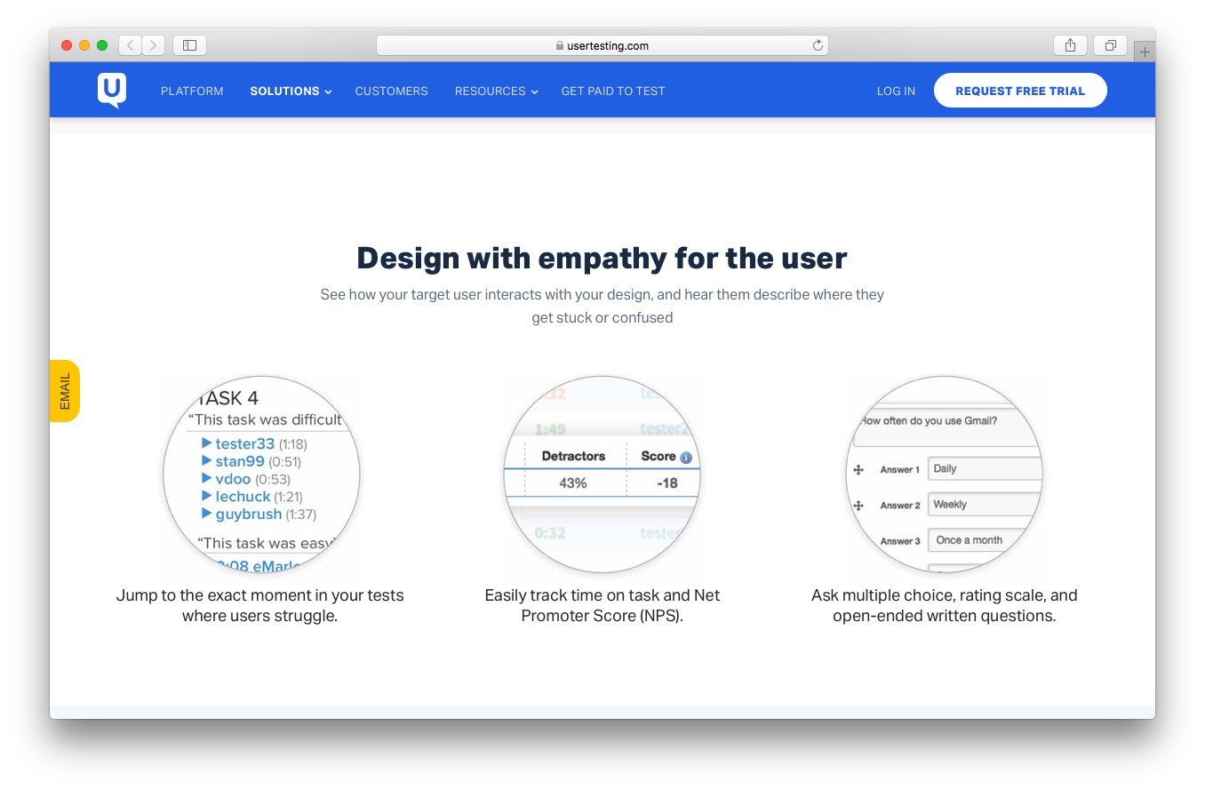 User testing solutions webpage screenshot design empathy target user interact 