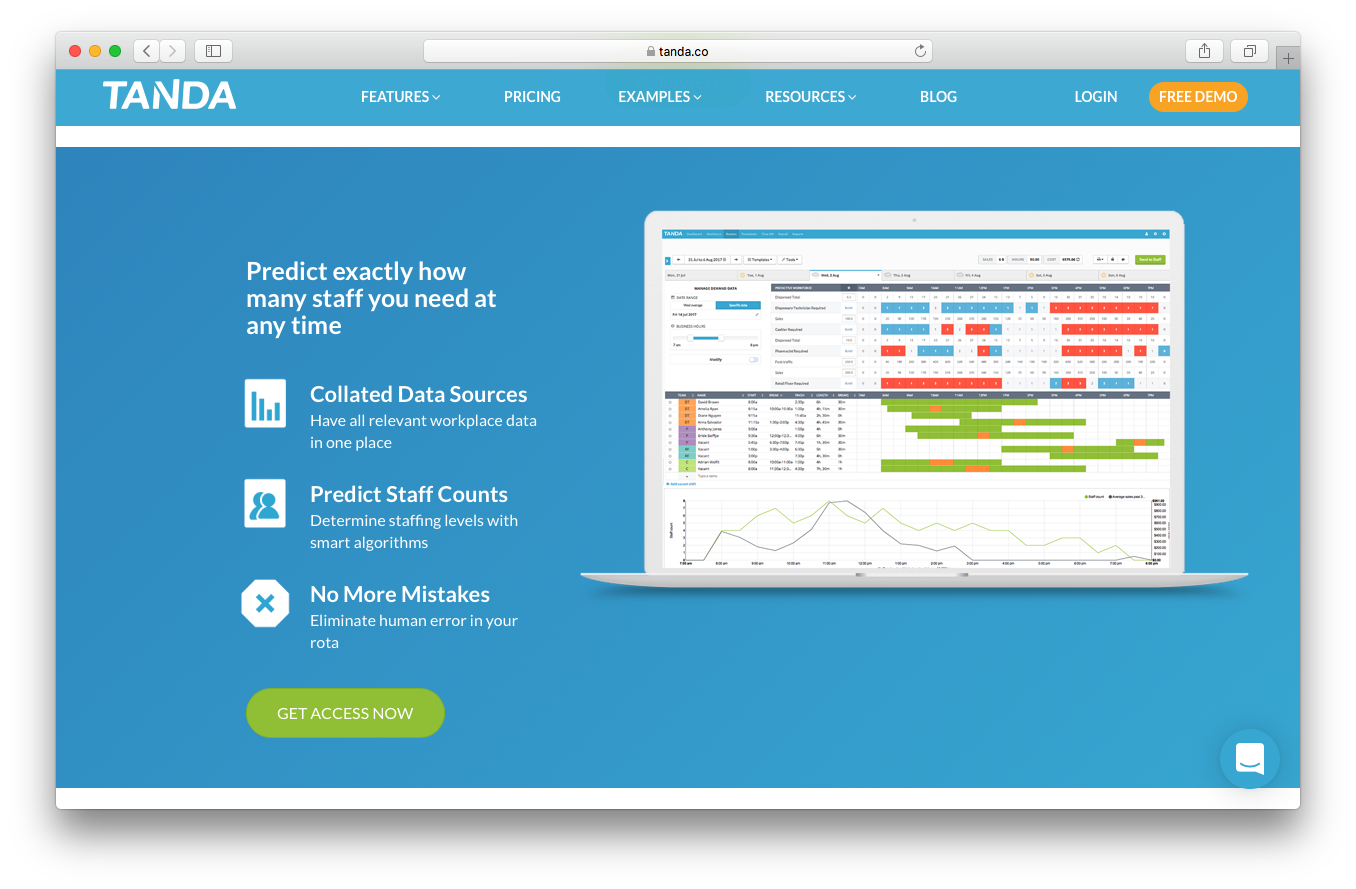 Tanda homepage screenshot predict staff counts collated data sources no mistakes