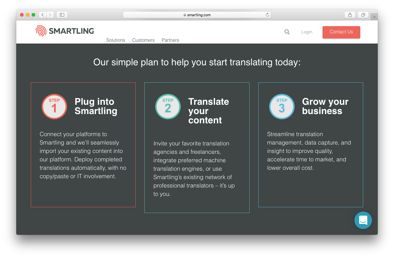 Smartling homepage screenshot simple plan translating content grow business