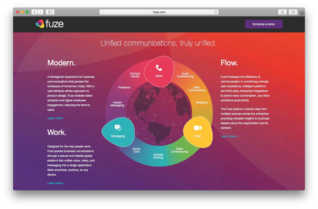 Fuze voice homepage screenshot unified communication modern work flow voice messaging video