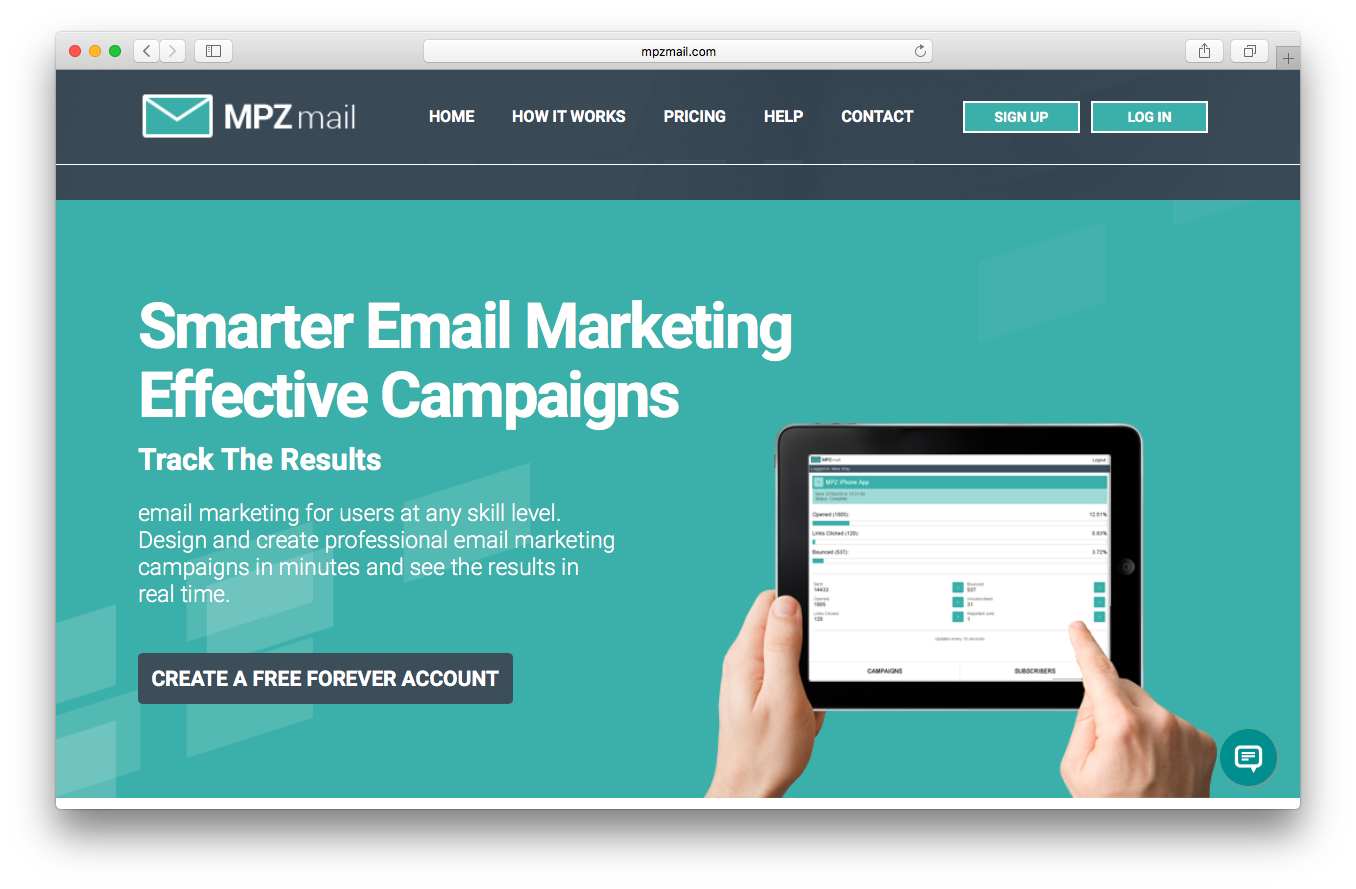 MPZMail homepage screenshot smarter email marketing effective campaigns track results