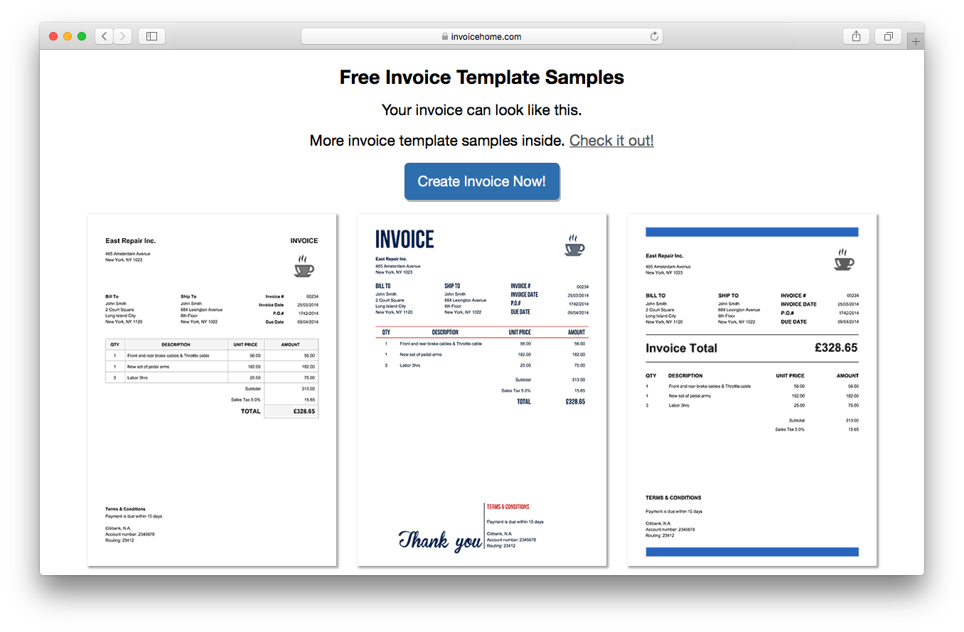 invoice home templates