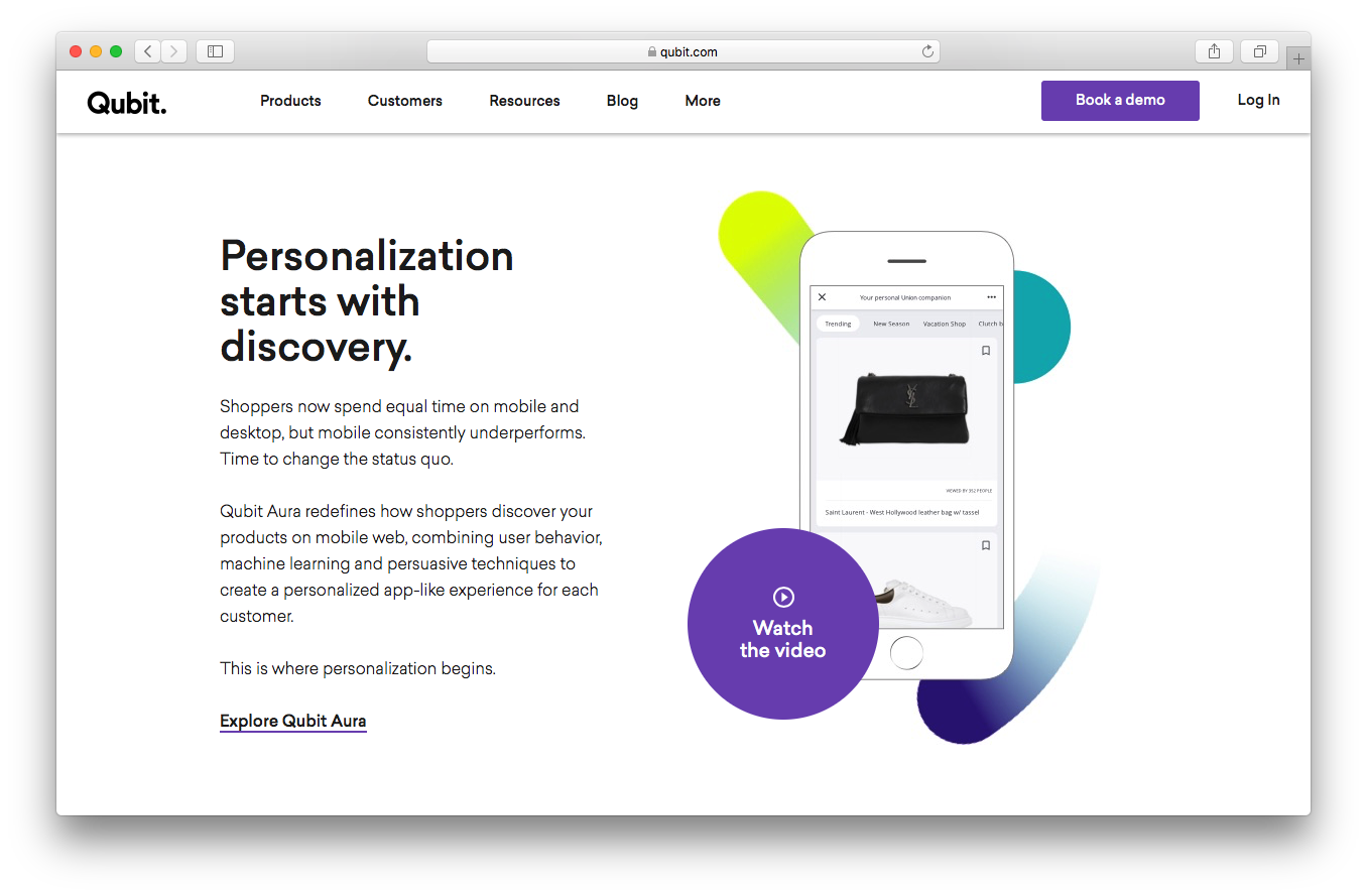 Qubit aura homepage screenshot personalization discovery mobile desktop user behaviour machine learning persuasive techniques