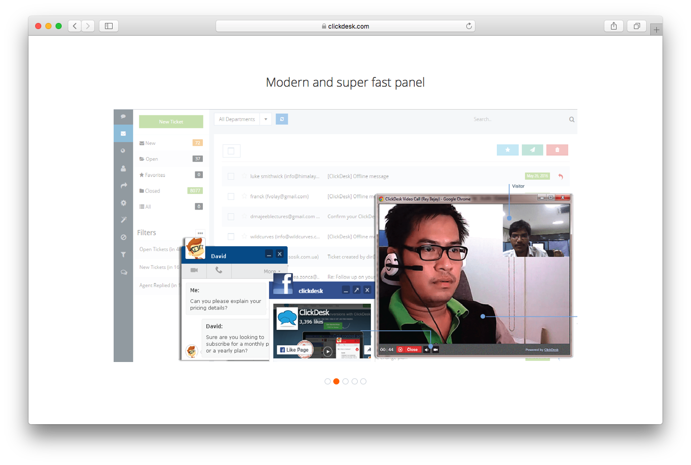 ClickDesk homepage screenshot 2 modern and super fast panel message video chat