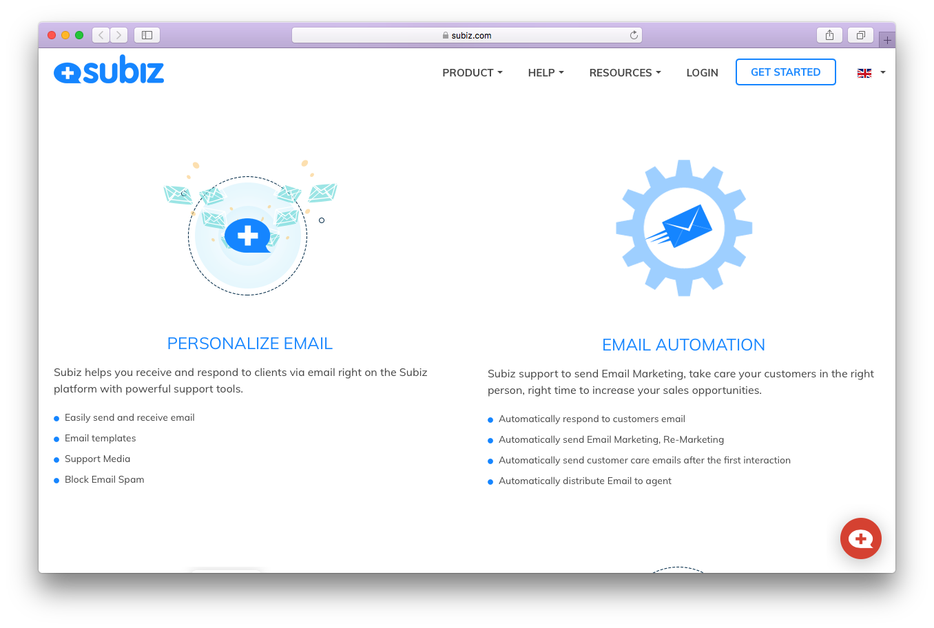 Subiz email screenshot personalize automation Easily send receive templates Support Media Block Spam automatically respond marketing agent