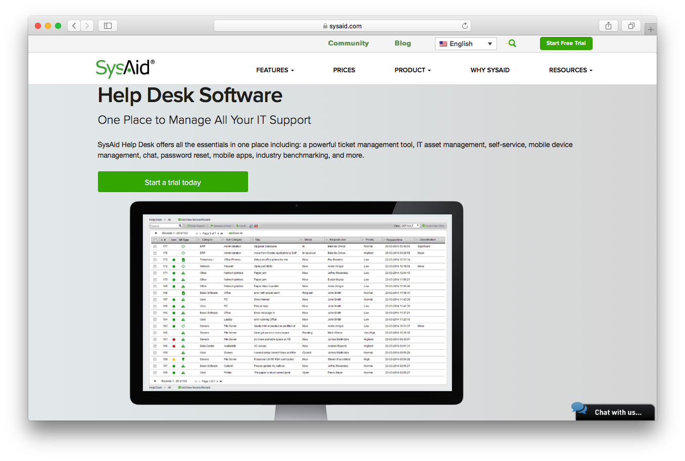 SysAid features screenshot help desk software it support ticket management tool it set management self service mobile device chat password reset apps industry benchmarking