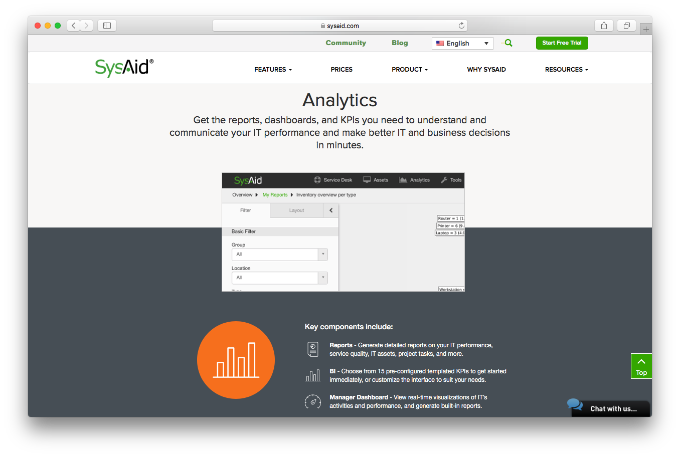 SysAid features screenshot analytics reports dashboards KPIs understand communicate it performance business decisions