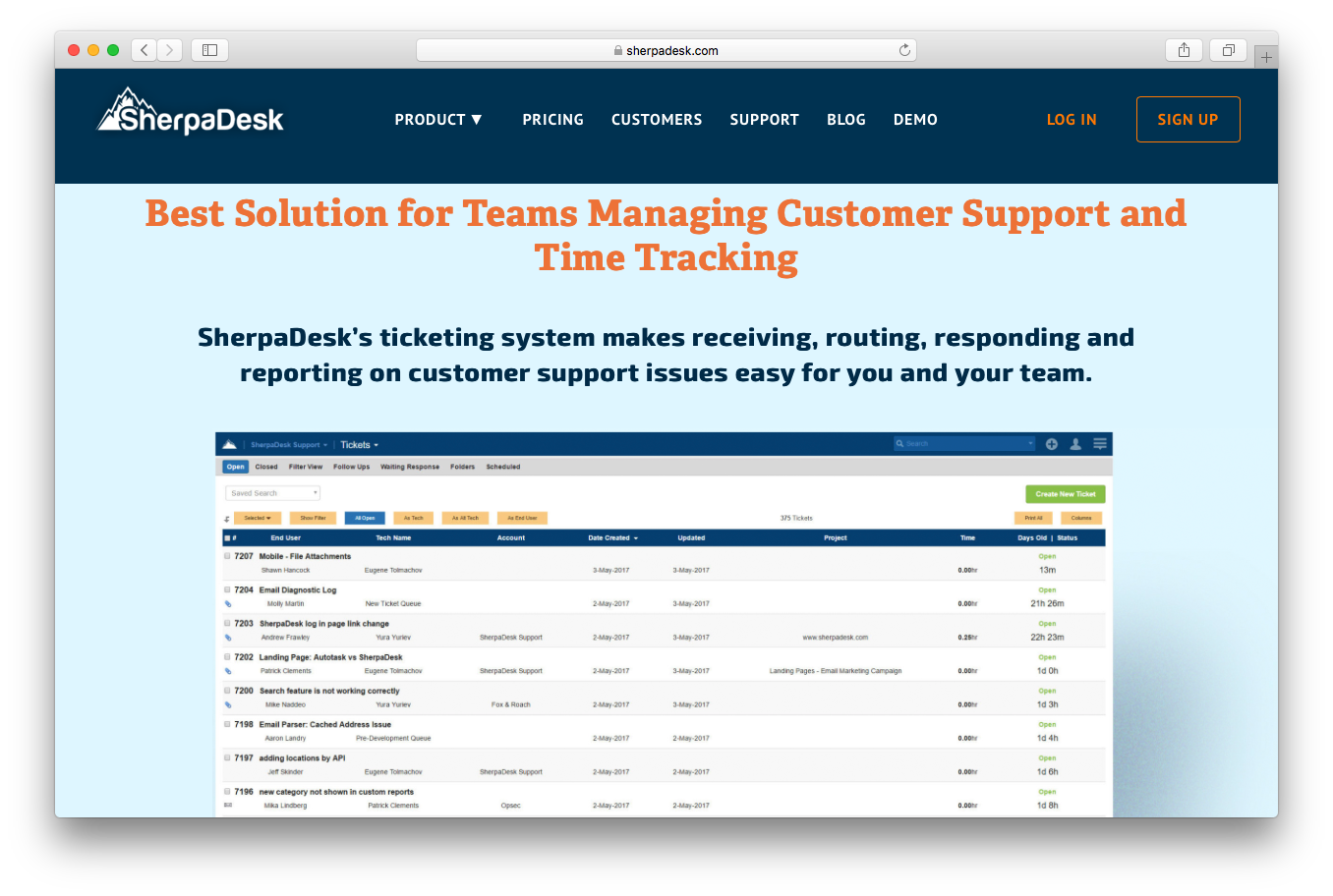 SherpaDesk product screenshot help desk ticketing customer support time tracking ticketing system