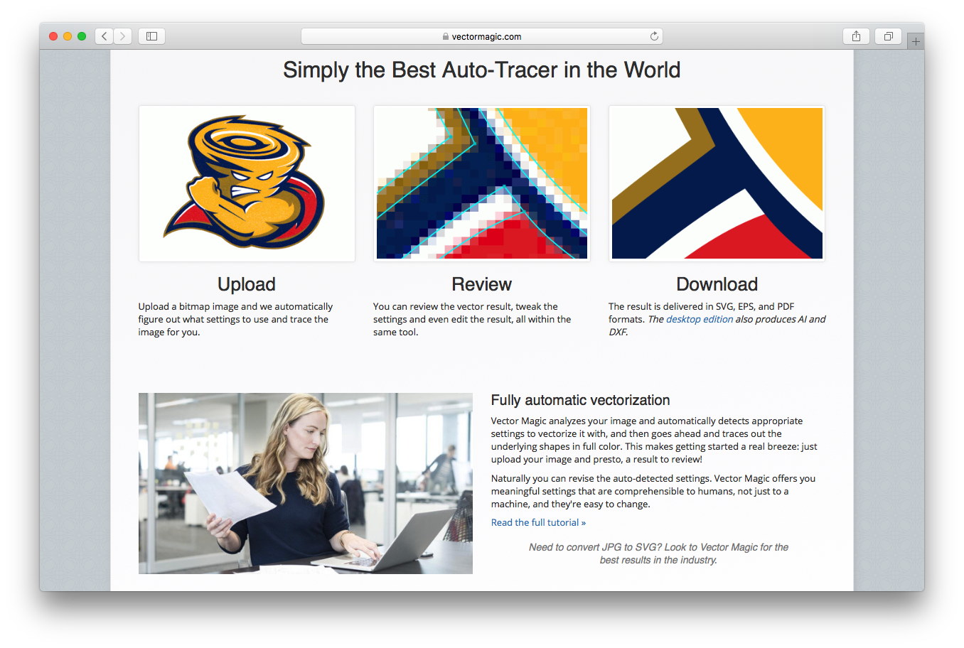 Vector Magic homepage upload review download full automatic vectorization