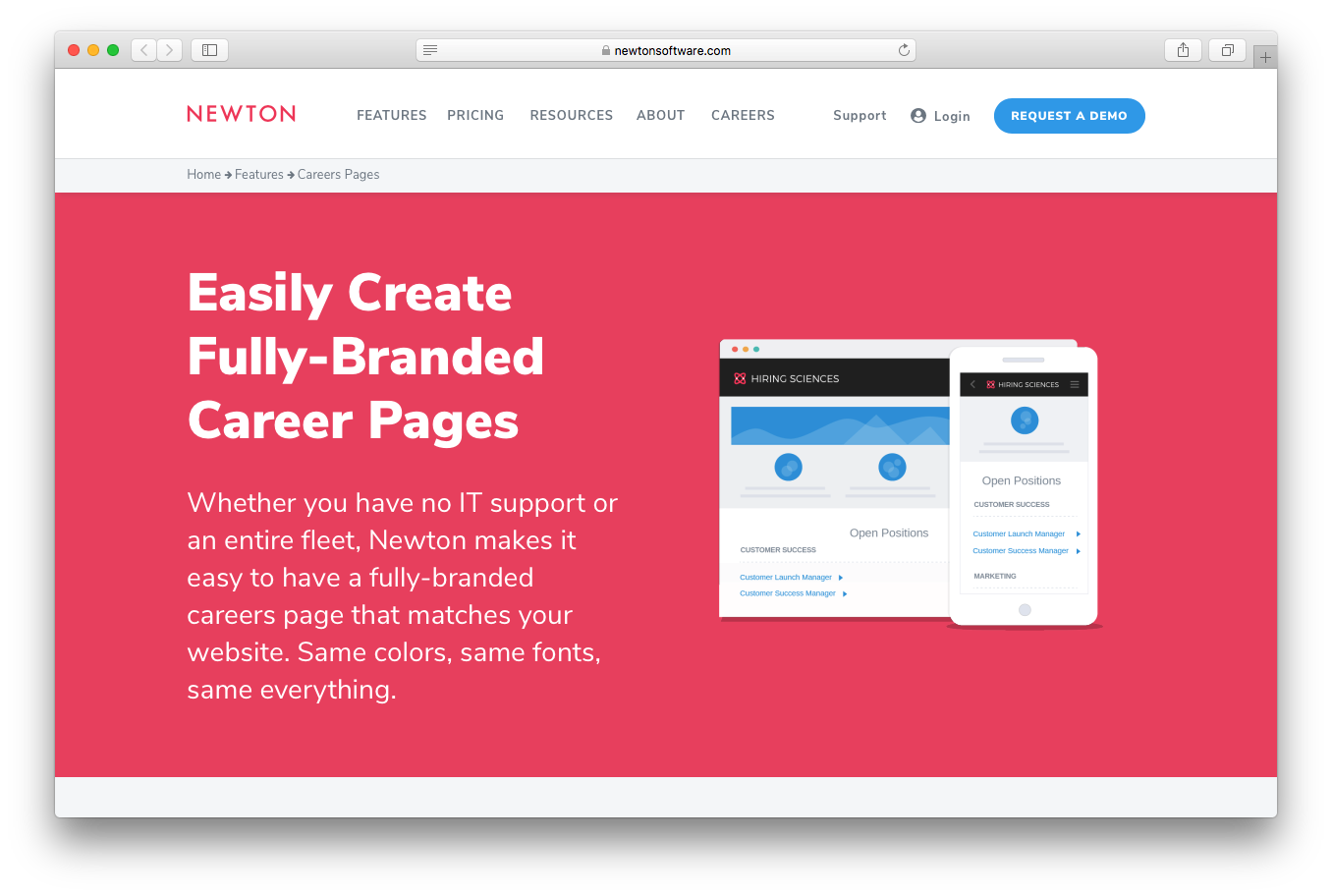 Newton branded career pages