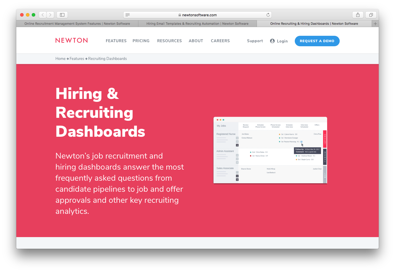 Newton hiring recruiting dashboards