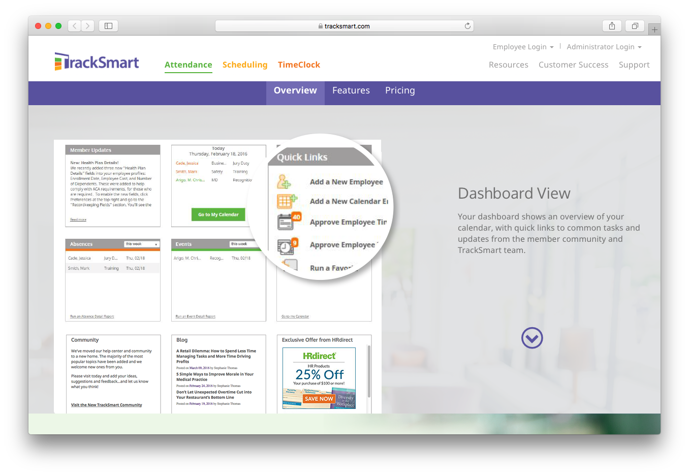 Tracksmart attendance dashboard view calendar employee