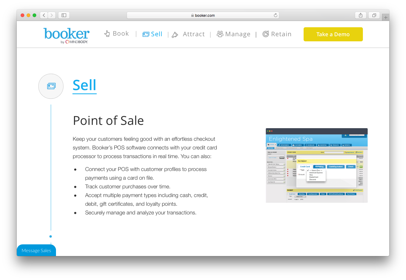 Booker sell point of sale POS software process transactions track purchases