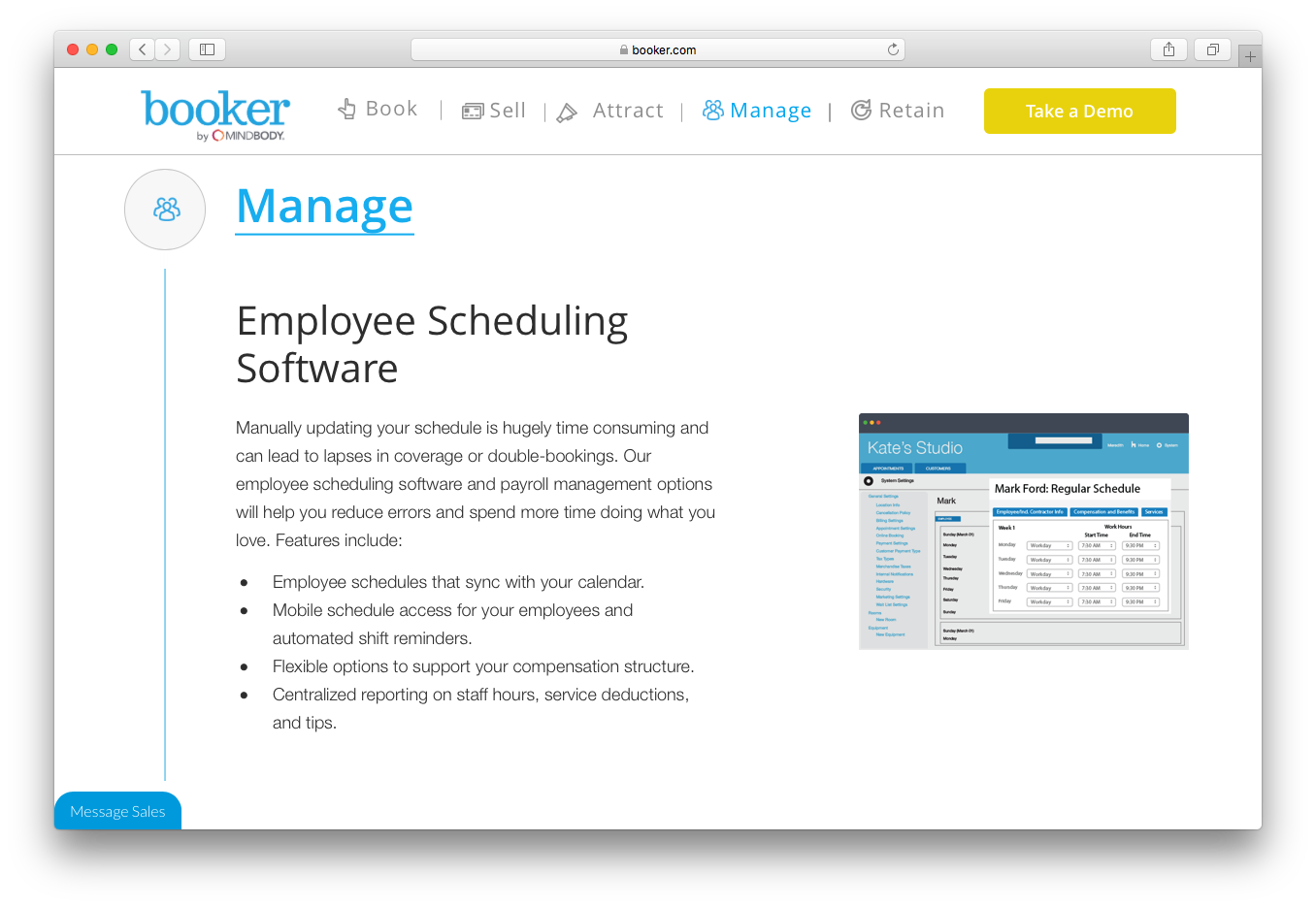 Booker manage employee scheduling software payroll management calendar