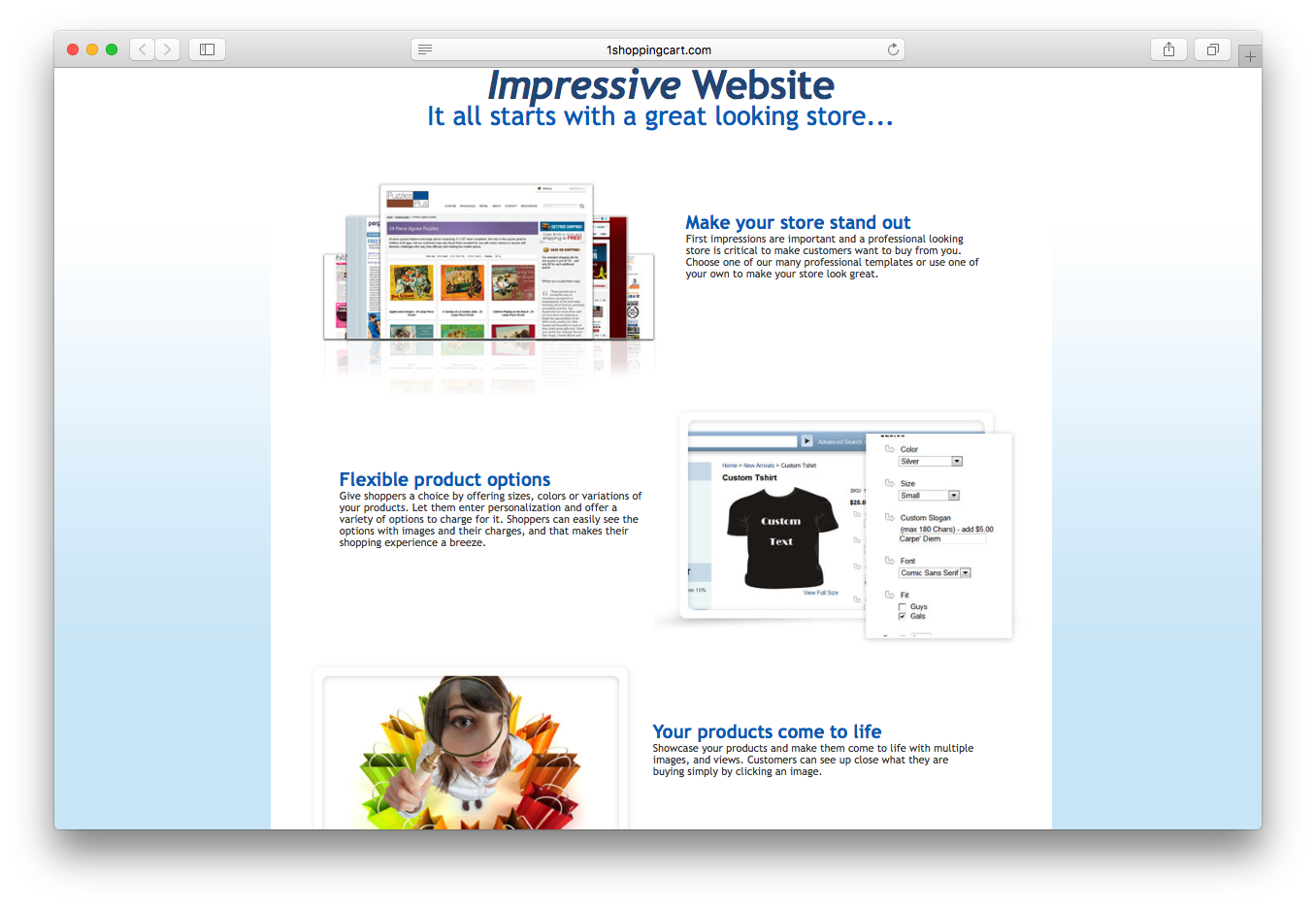 1ShoppingCart website store professional templates flexible product options