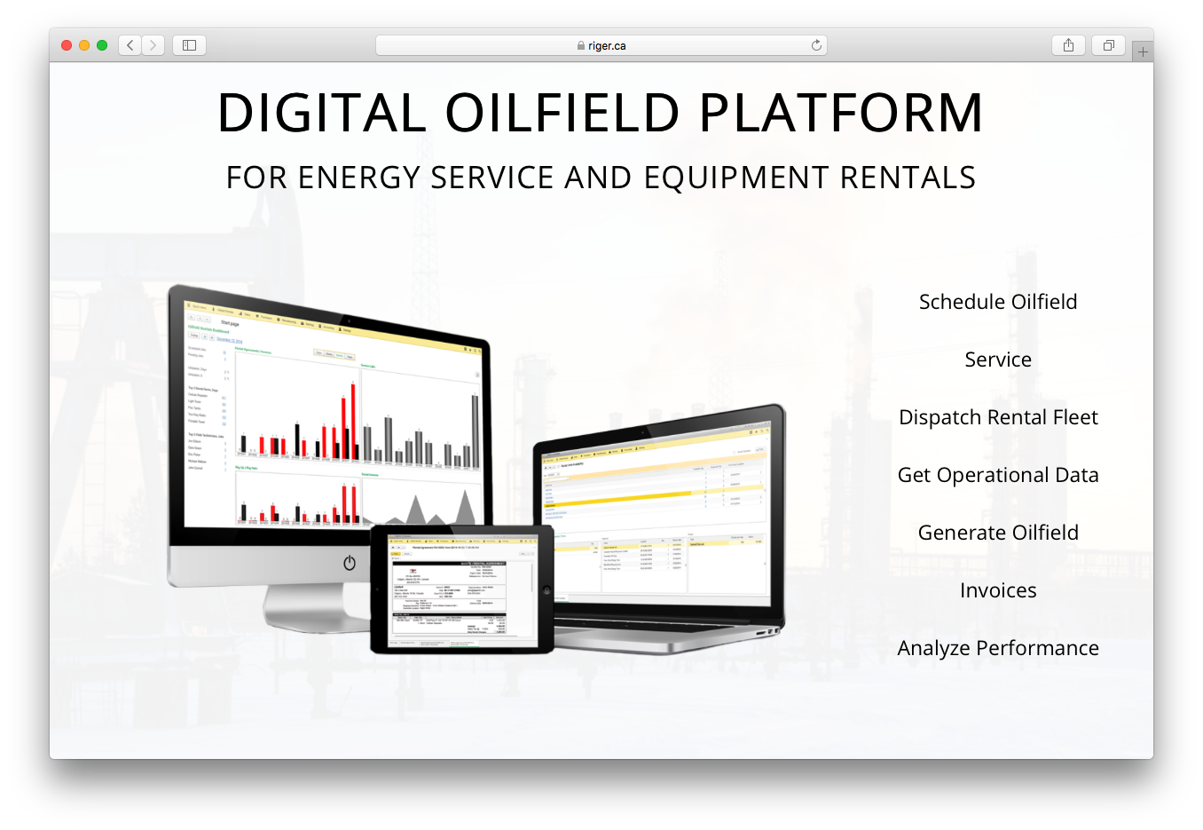 RigER digital oilfield platform energy service equipment rentals