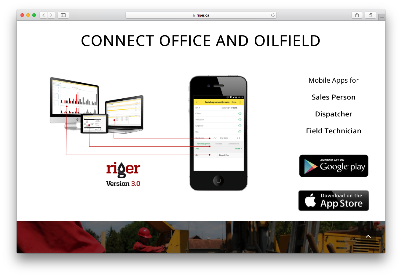 RigER connect office oilfield mobile app sales dispatcher field technician