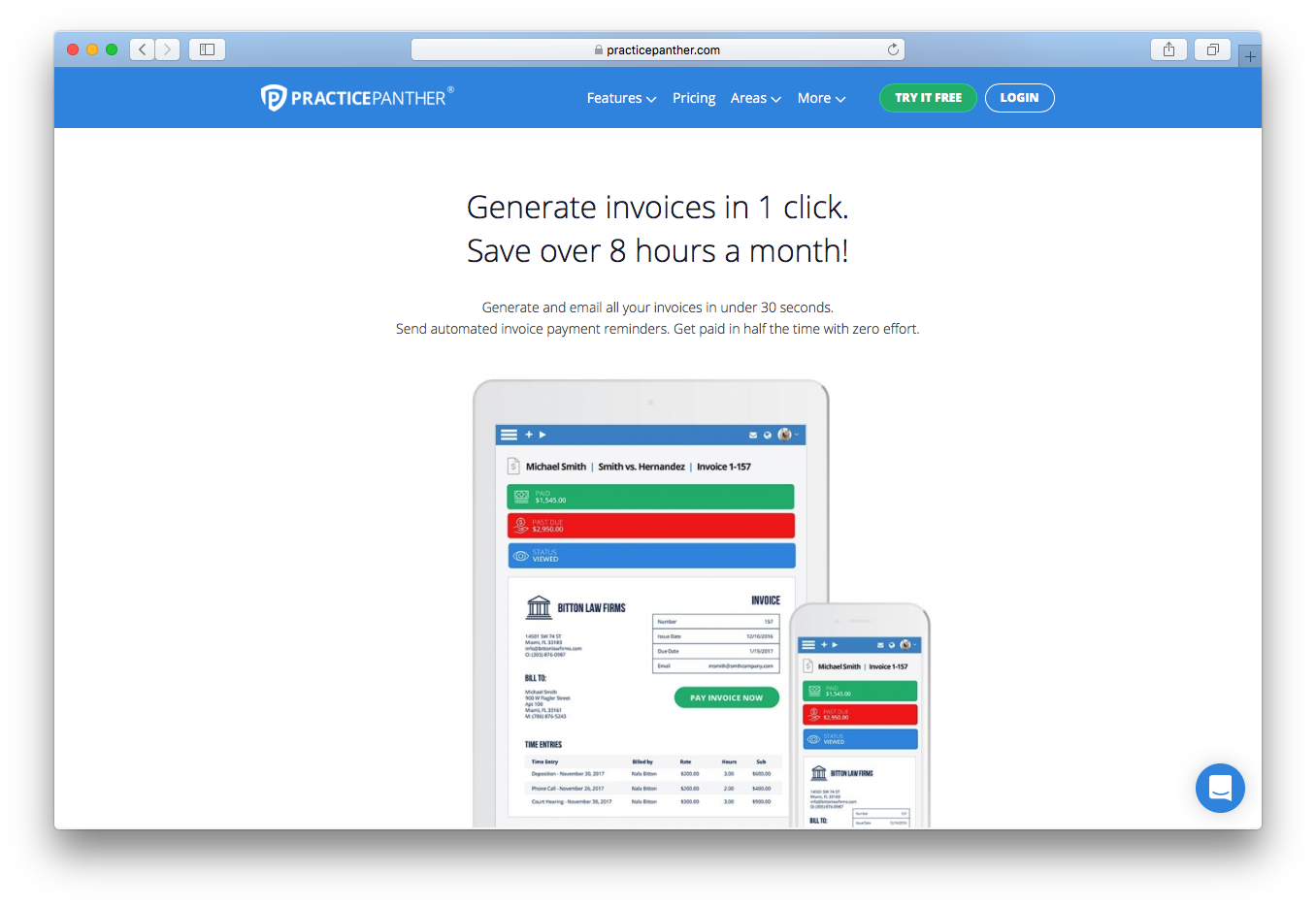 PracticePanther generate invoices payment reminders save time hours