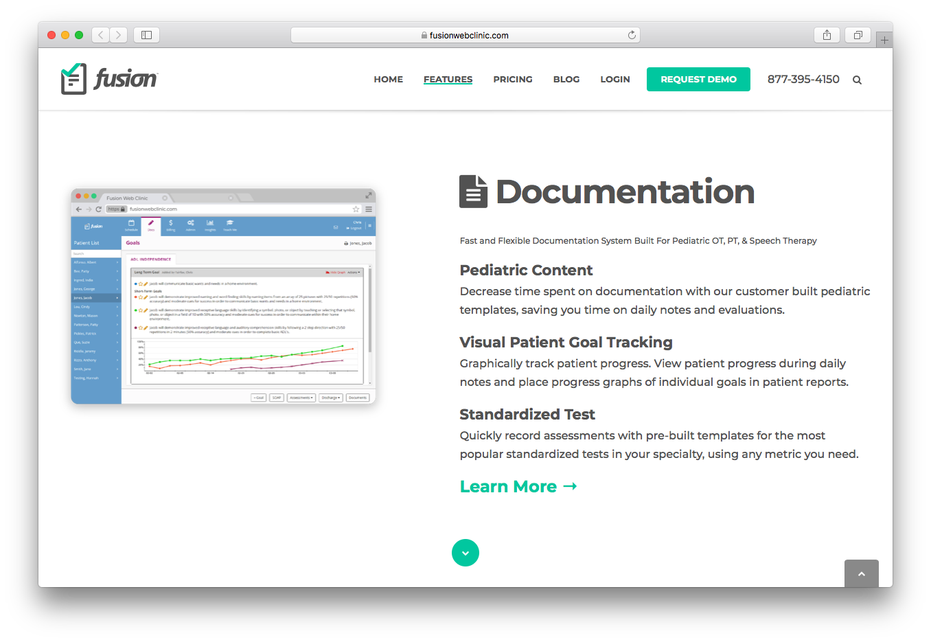 Fusion Web Clinic documentation pediatric content visual patient goal tracking standardized test