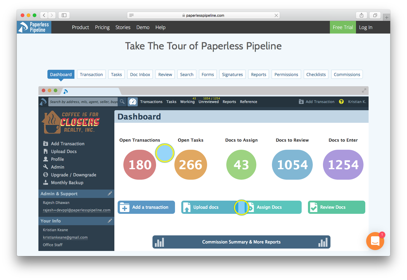 Paperless Pipeline dashboard open transactions tasks docs