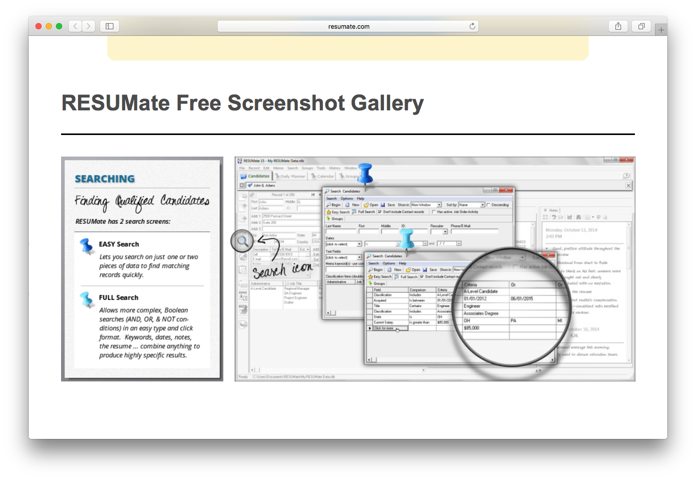RESUMate searching finding qualified candidates 