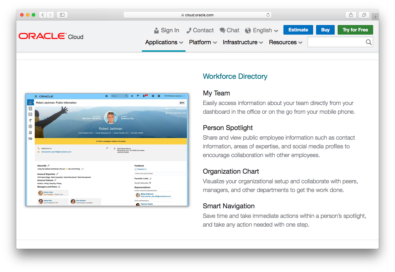 Oracle HCM Cloud hr human resources workforce directory team organisation chart