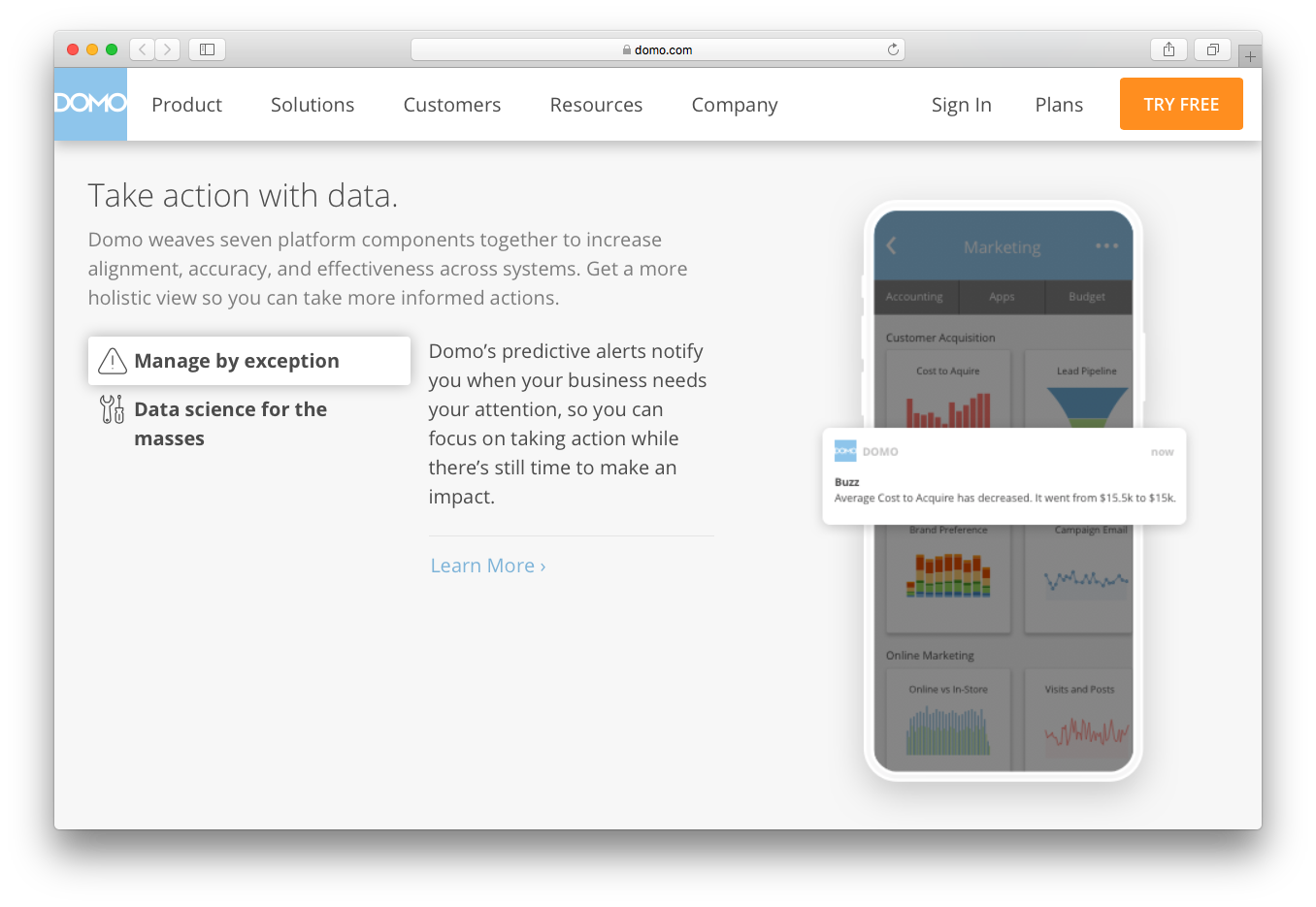 Domo alerts center manage by exception data science for masses