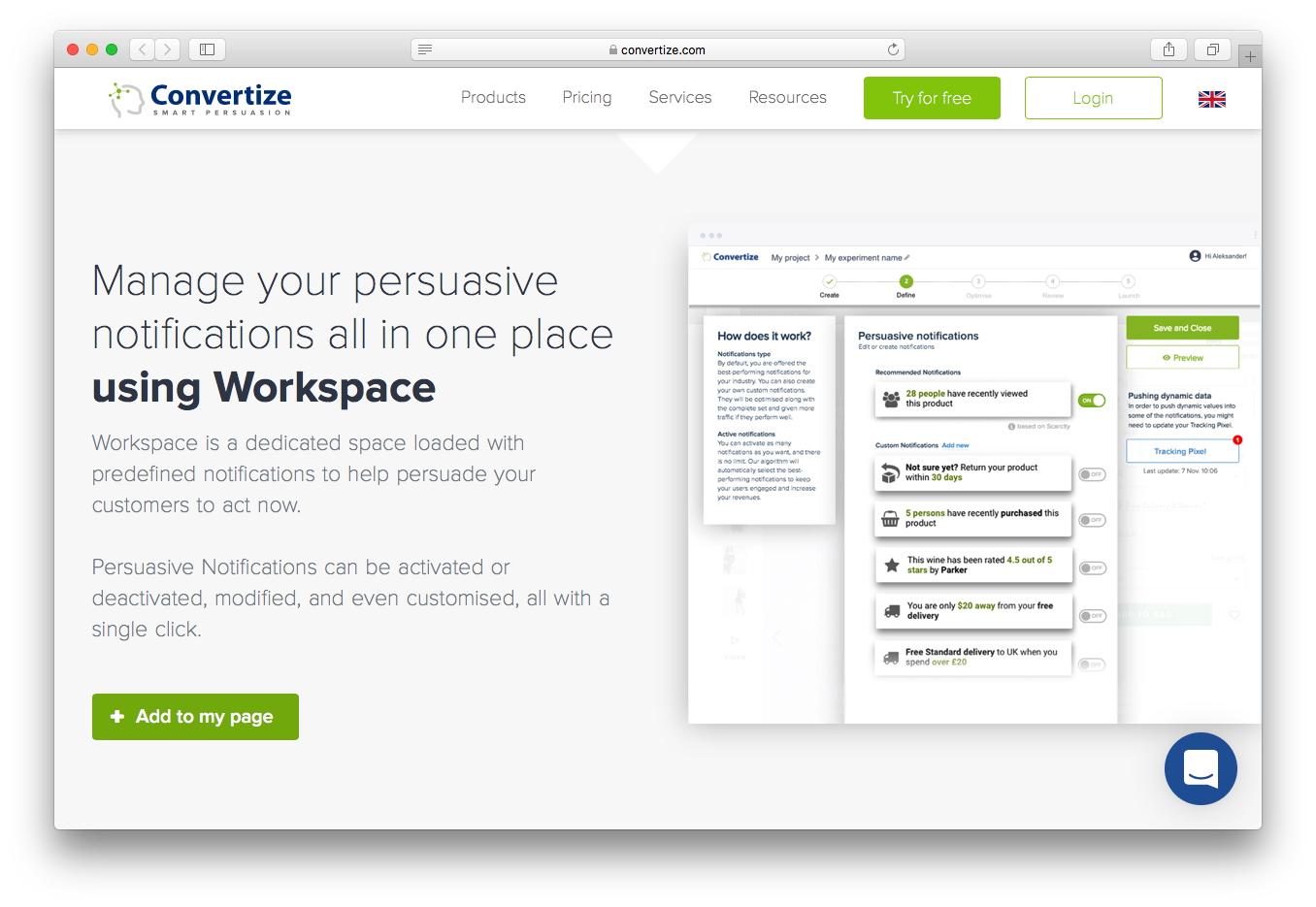 Convertize manage persuasive notifications workspace 