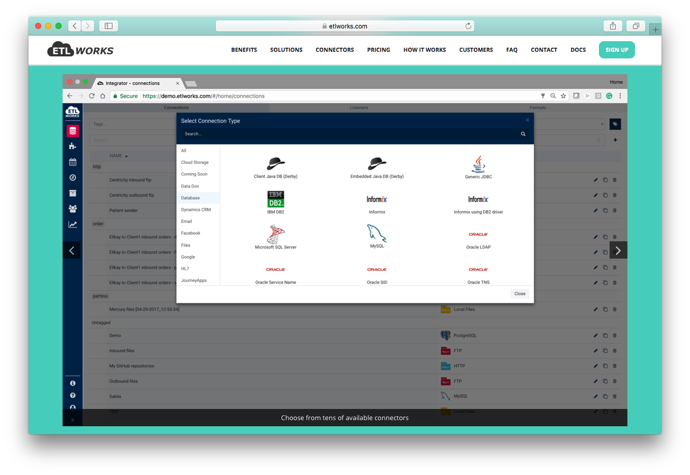 Etlworks integrator connectors database