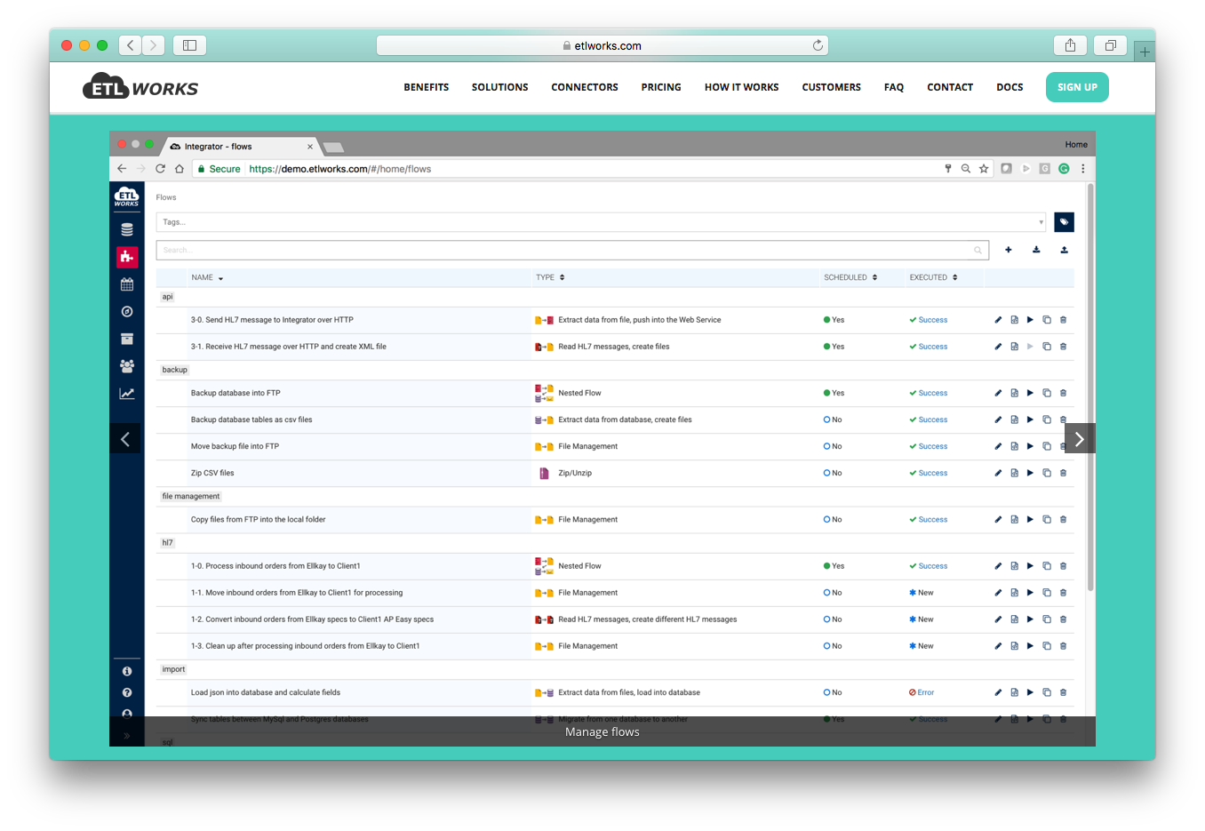 Etlworks integrator manage flows 