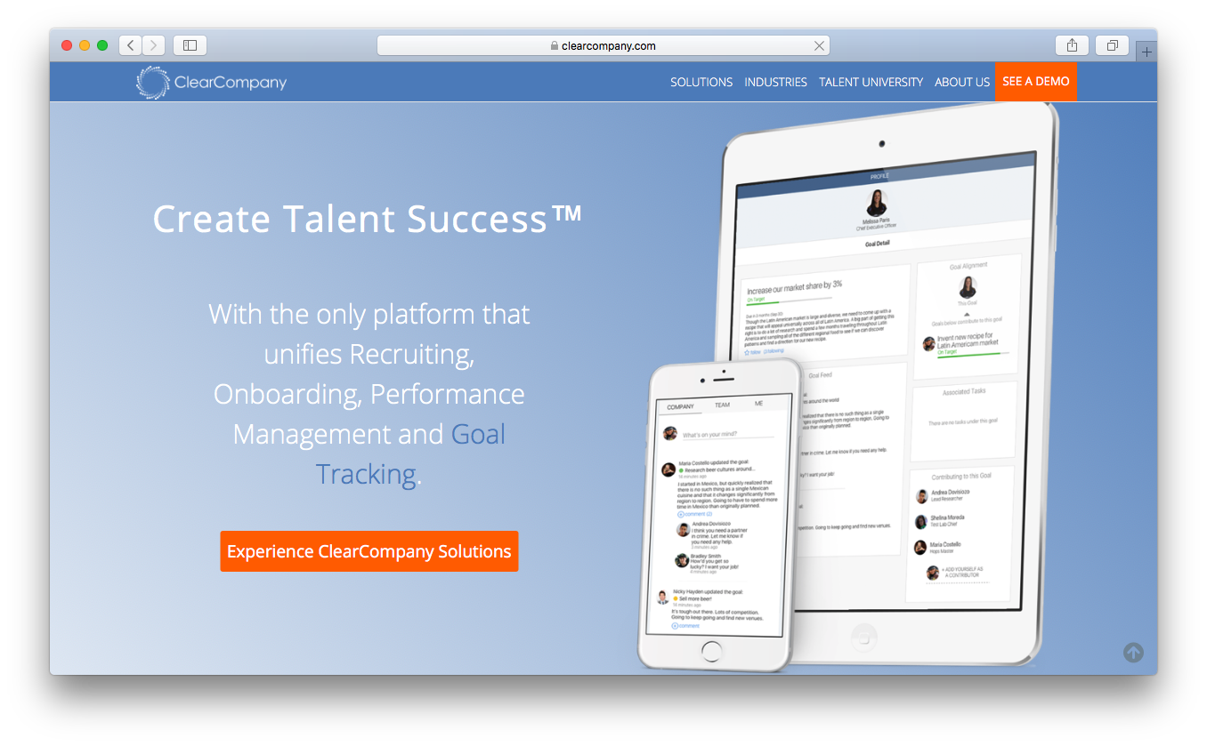 ClearCompany recruiting on boarding performance management goal tracking platform