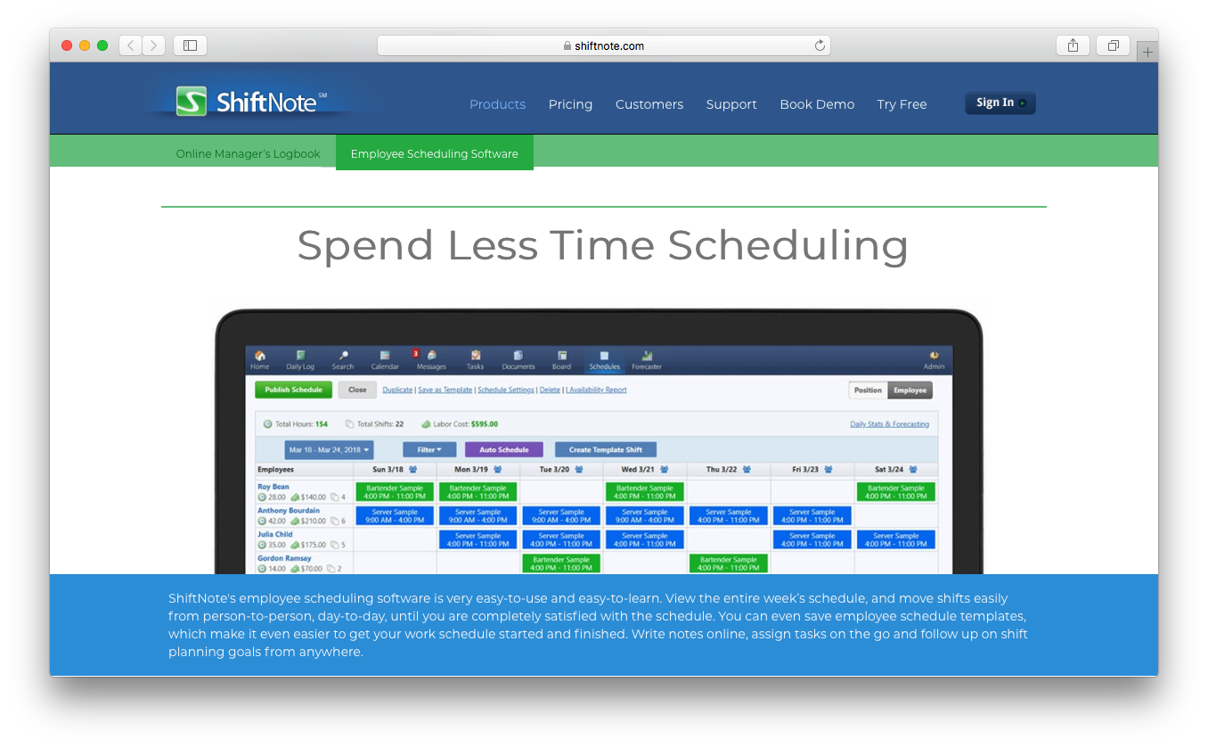 ShiftNote employee scheduling software shifts templates notes tasks