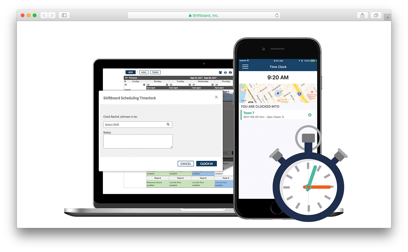 Shiftboard time attendance software timekeeping clock timecard payroll