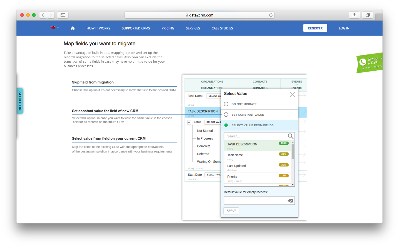 Data2CRM Migration map fields data mapping migrate