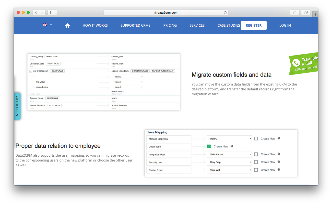 Data2CRM Migration custom fields data relation user mapping employee