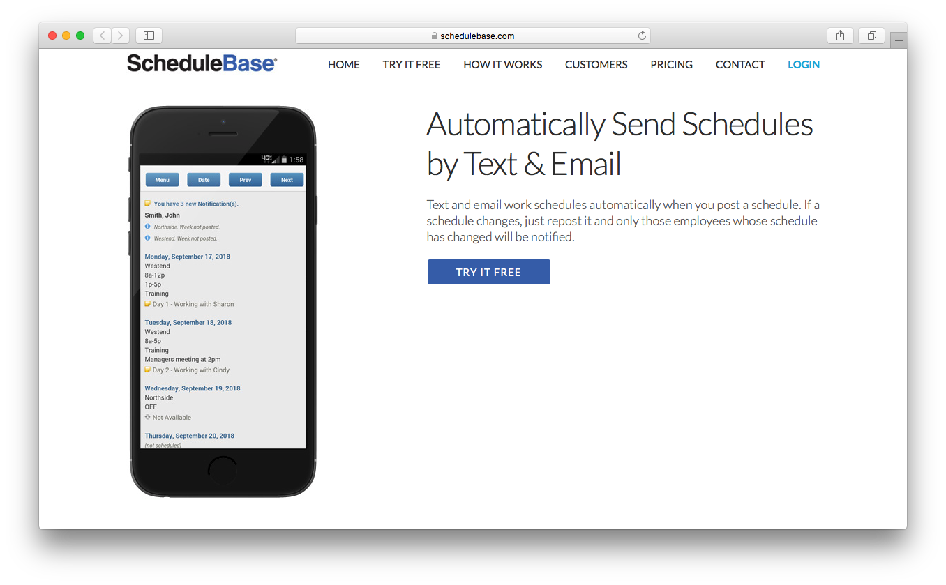 ScheduleBase online schedule maker send text email automatically employees