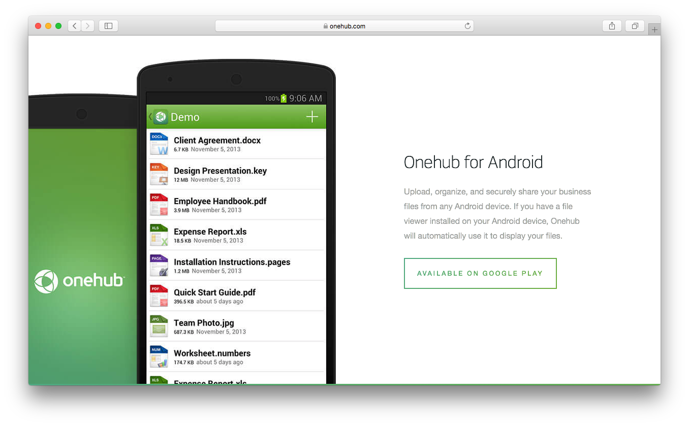 Onehub android ios device upload organize share files