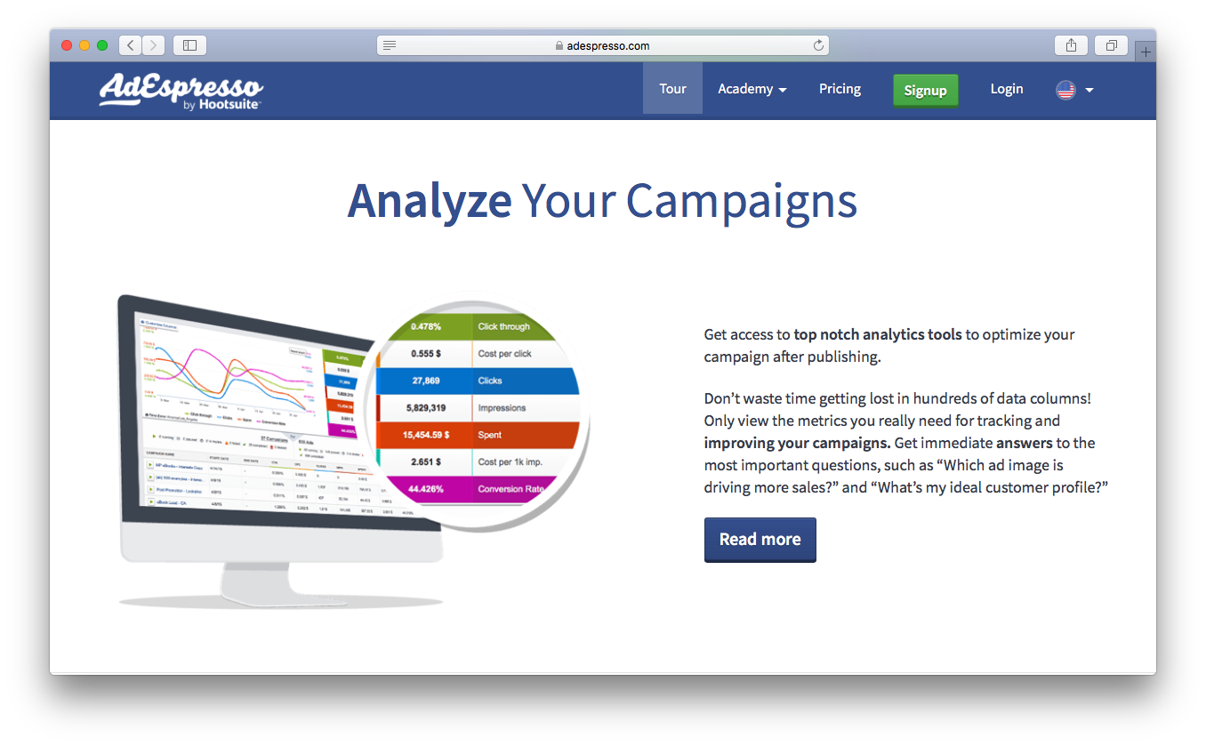 AdEspresso analyze facebook marketing campaigns data analytics tools