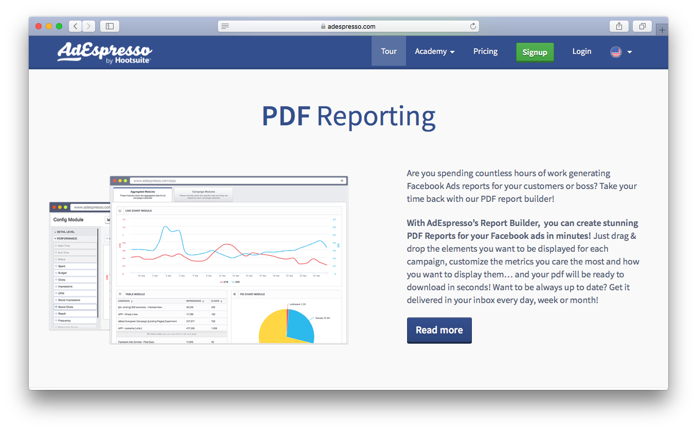 AdEspresso pdf reporting report builder facebook ads