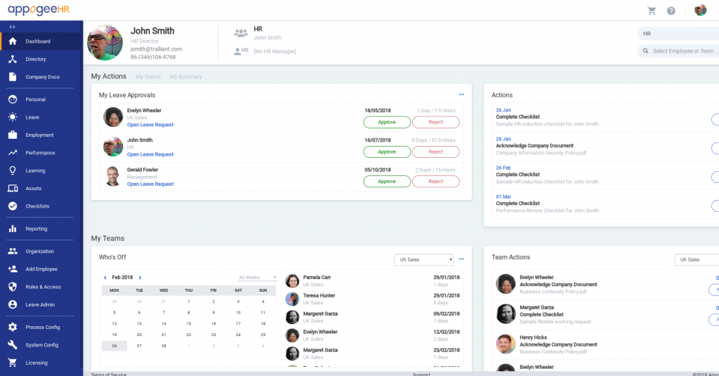 Appogee HR Dashboard UI online human resources management