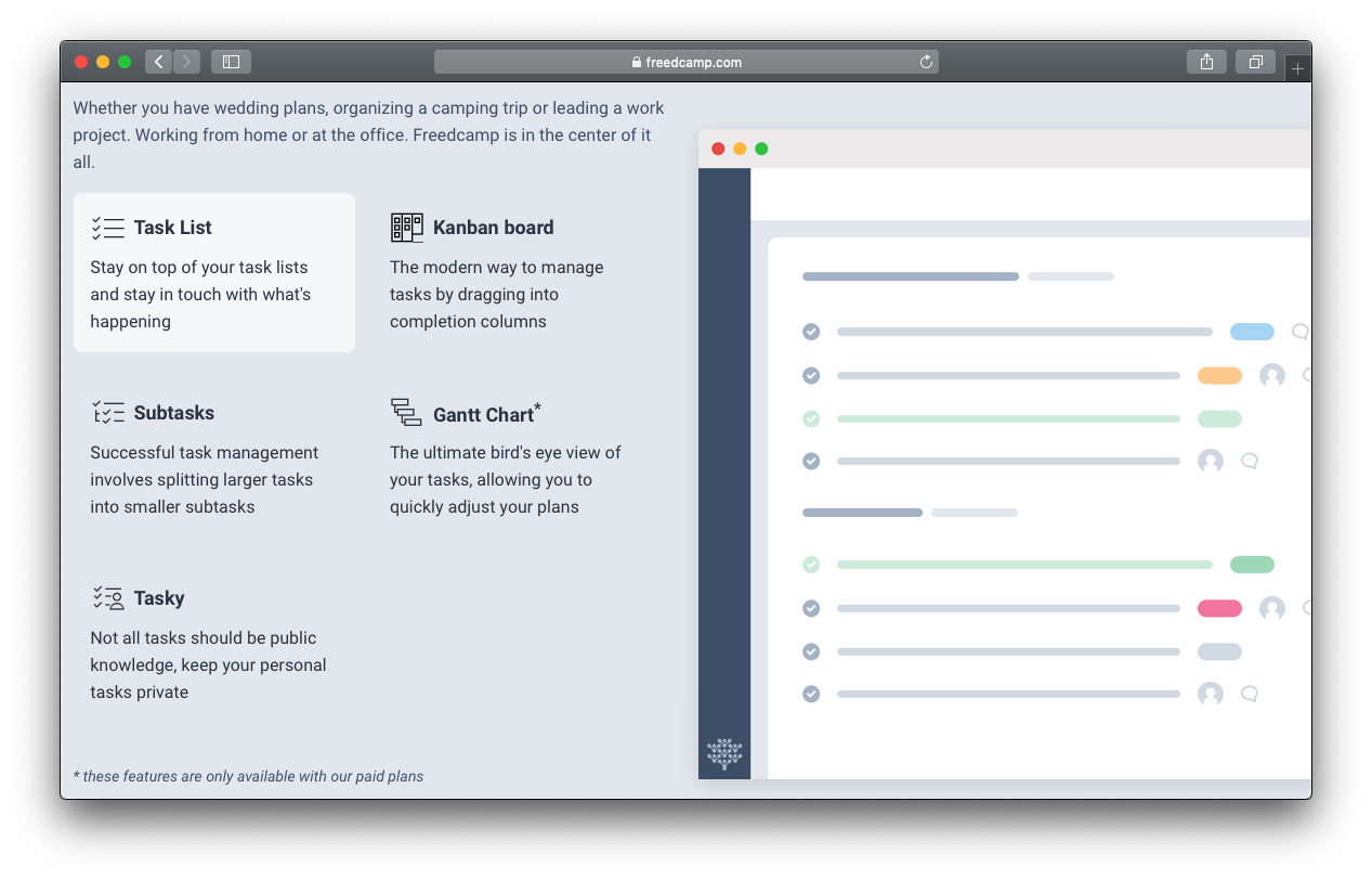 Freedcamp task kanban gantt